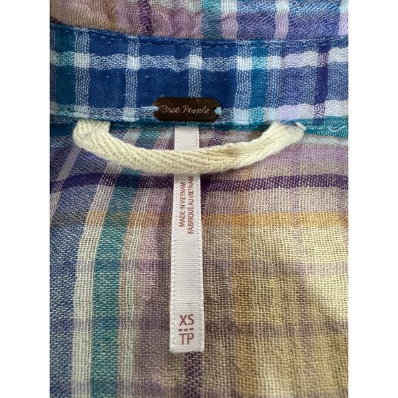 Free People The Voyage Shirtdress Gauze Plaid Blue in Sunrise Combo Size XS - Picture 12 of 14